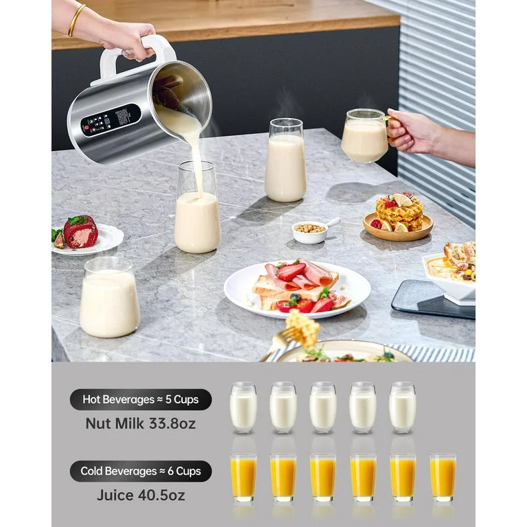 Stainless Steel Automatic Nut Milk Maker Machine, 40.5oz, 8 In 1 for Cashew, Oat, Coconut, Soy, Juice, and Dairy Free Beverages, with 24 Hours Timer (4.0) |