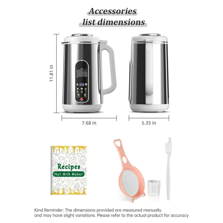 Stainless Steel Automatic Nut Milk Maker Machine, 40.5oz, 8 In 1 for Cashew, Oat, Coconut, Soy, Juice, and Dairy Free Beverages, with 24 Hours Timer (4.0) |
